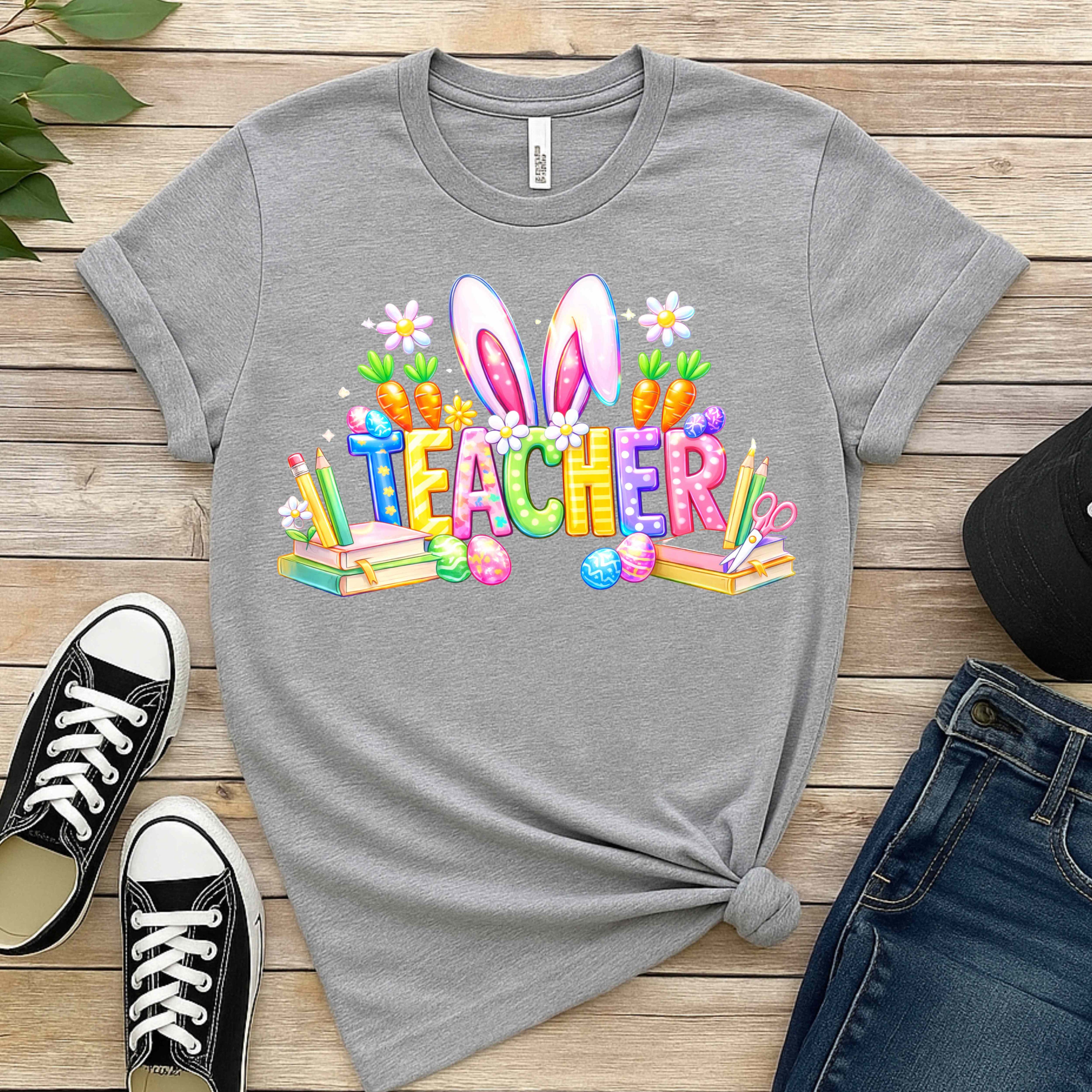 Cute Teacher easter bunny ears Canvas Ladies Relaxed Jersey Short-Sleeve T-Shirt