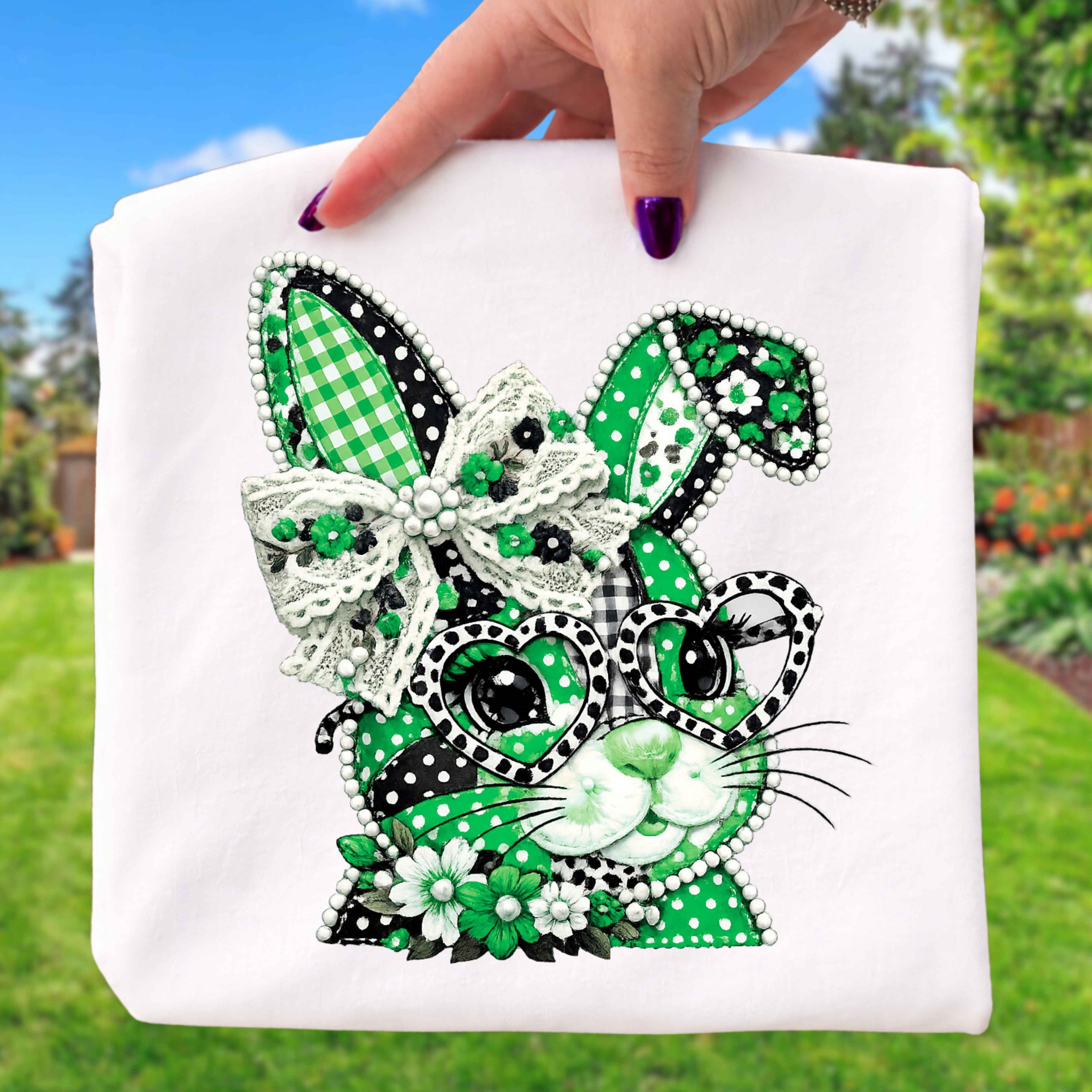 cute bunny in green Canvas Ladies Relaxed Jersey Short-Sleeve T-Shirt