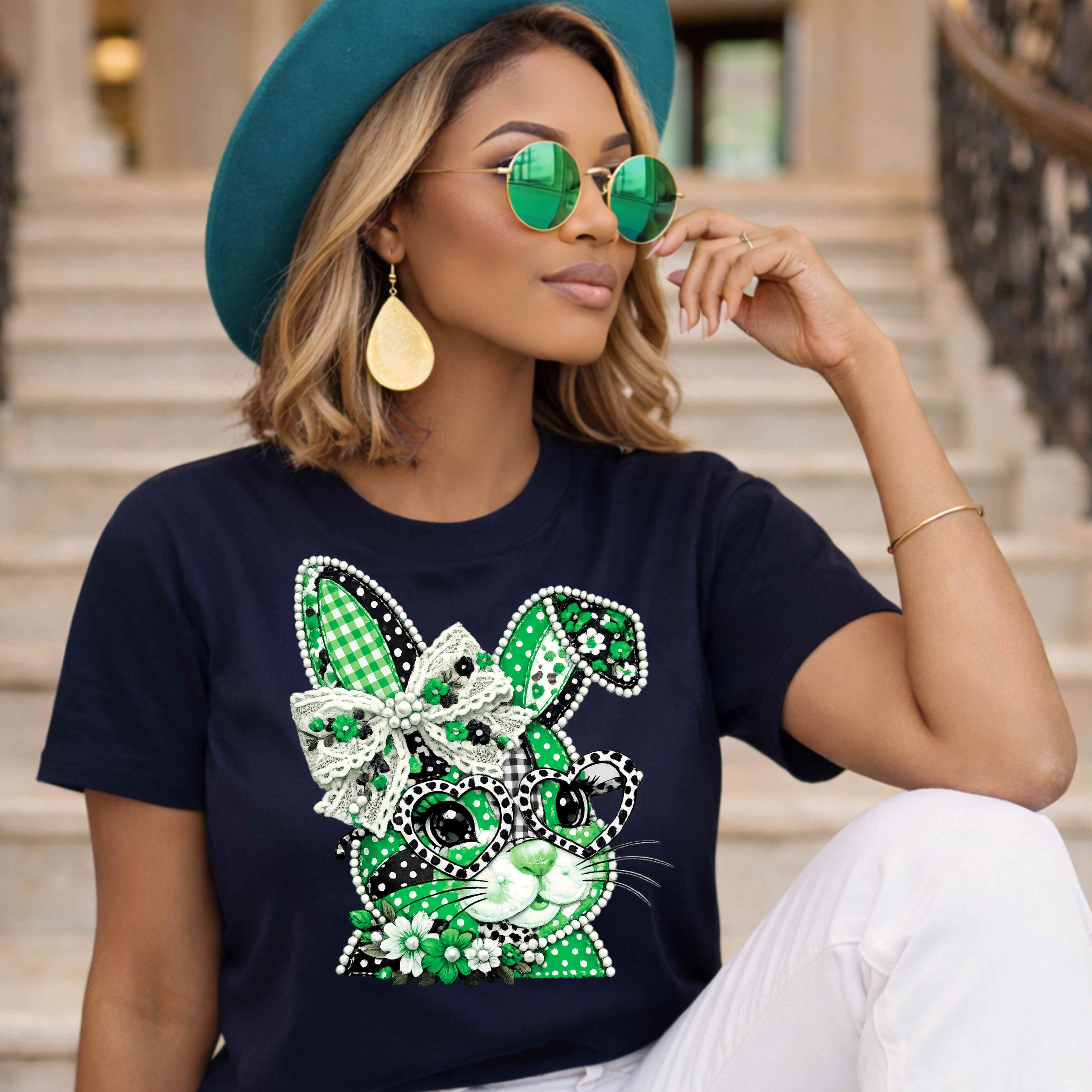 cute bunny in green Canvas Ladies Relaxed Jersey Short-Sleeve T-Shirt